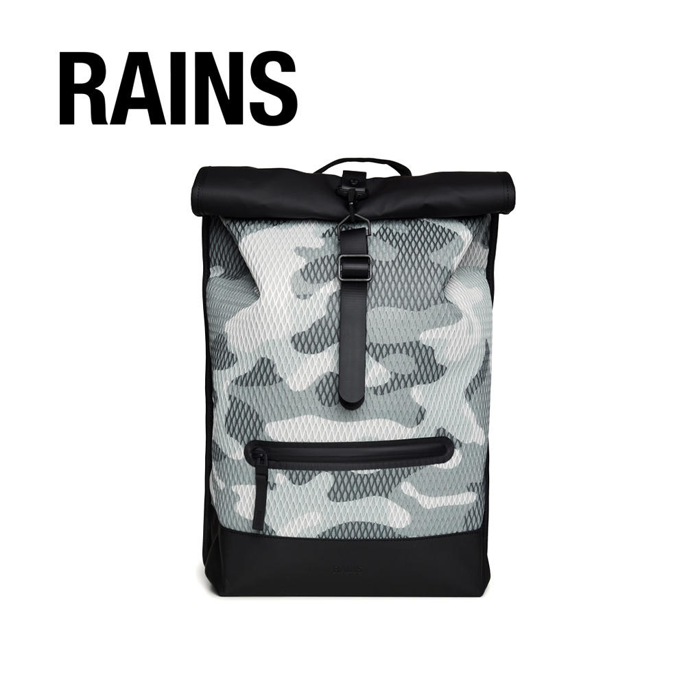 丹麥RAINS - Rolltop Rucksack Mesh W3 網狀造型防水捲蓋後背包-Camo 迷彩