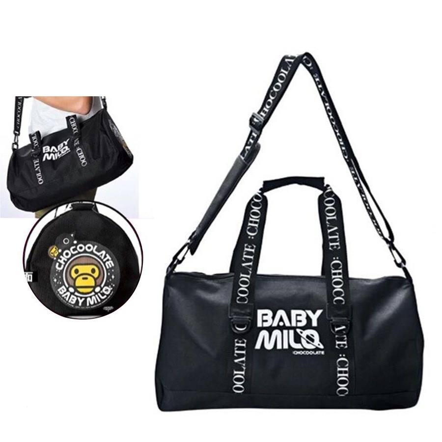 Baby MILO黑色圓筒包手提包旅行包運動健身包