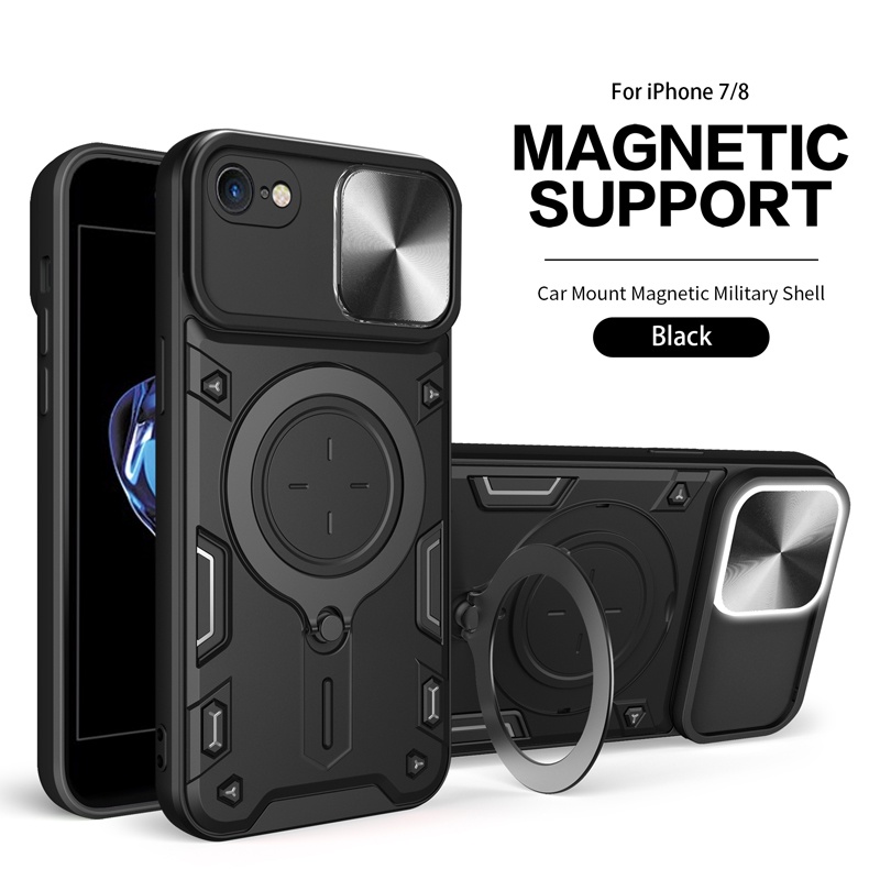 旋轉支架手機殼適用於iPhone 7 8 Plus防震手機殼支架外殼iPhone SE 第二代第三代 帶滑動相機保護套