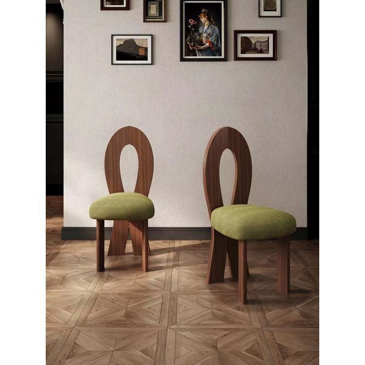 【免運】法式復古餐椅設計師人魚書桌椅侘寂風化妝椅現代簡約中古實木椅子椅子 中古椅 休息椅 餐椅