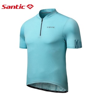Santic 騎行服男士自行車短袖半拉鍊襯衫夏季透氣反光山地自行車運動服亞洲尺碼
