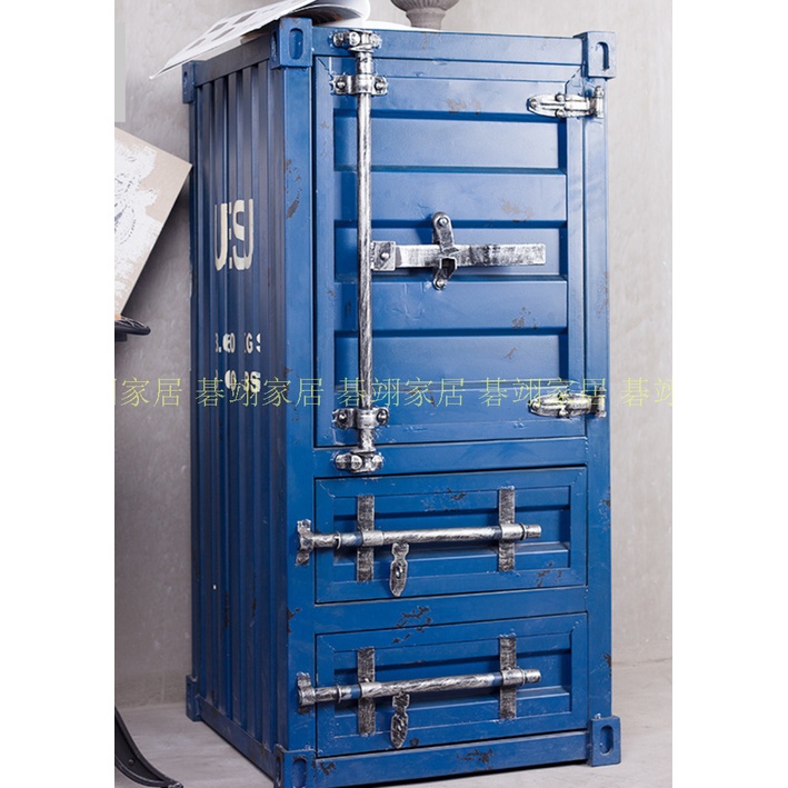 碁翊~現代簡約臥室儲物柜做舊收納柜鐵藝斗柜美式工業風個性化集裝箱櫃