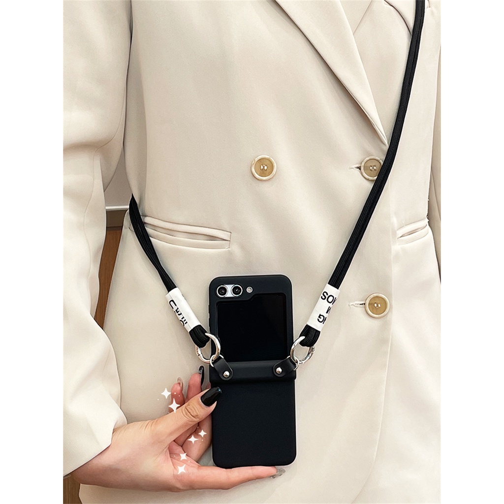 SAMSUNG 豪華韓國斜挎掛繩項鍊長帶保護套適用於三星 Galaxy Z Flip 5 4 3 Z Flip5 Fli