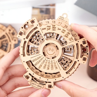 3d萬年曆木製立體拼圖手動木製拼裝模型手動機械傳動模型玩具