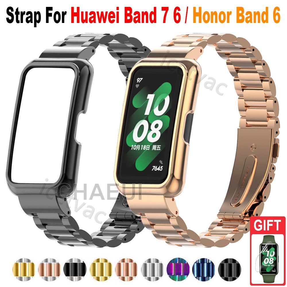 華為手環8 錶帶 金屬錶帶 金屬框+錶帶 華為手環7 三株錶帶 適用Huawei Band 7 華為手環6 不鏽鋼錶帶