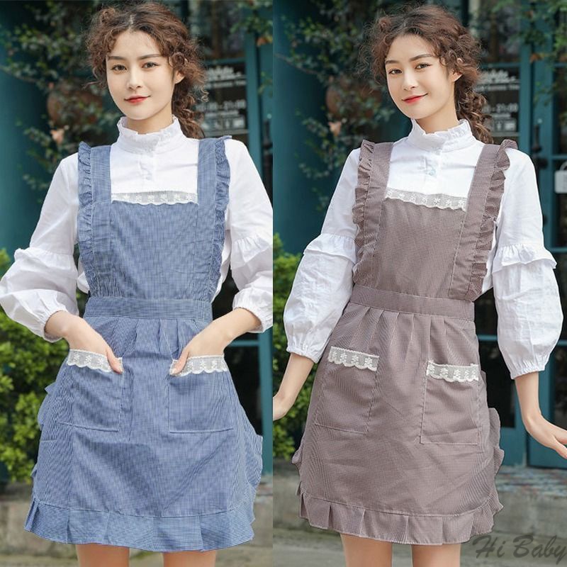 公主荷葉邊韓式棉質防水圍裙適合家庭和廚房使用帶擦拭功能的圍裙