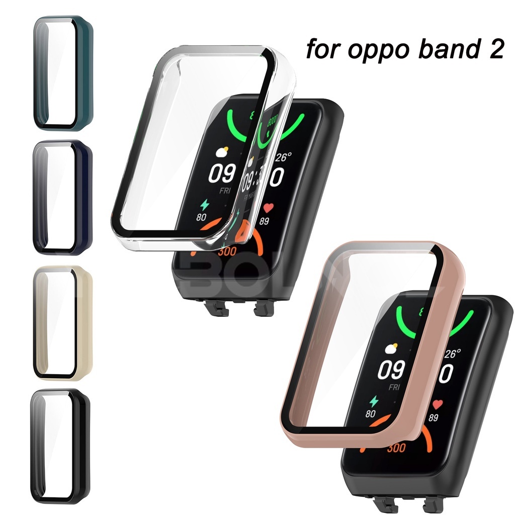 外殼+屏幕保護膜適用於 OPPO Band 2 硬質 PC 框架保險槓保護殼 + 高清超薄鋼化玻璃防刮花
