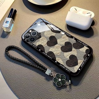 黑白愛心蘋果手機殼全包掛繩玻璃防摔保護殼適用於蘋果iPhone16 15 14 13 12 11 Pro MAX XR