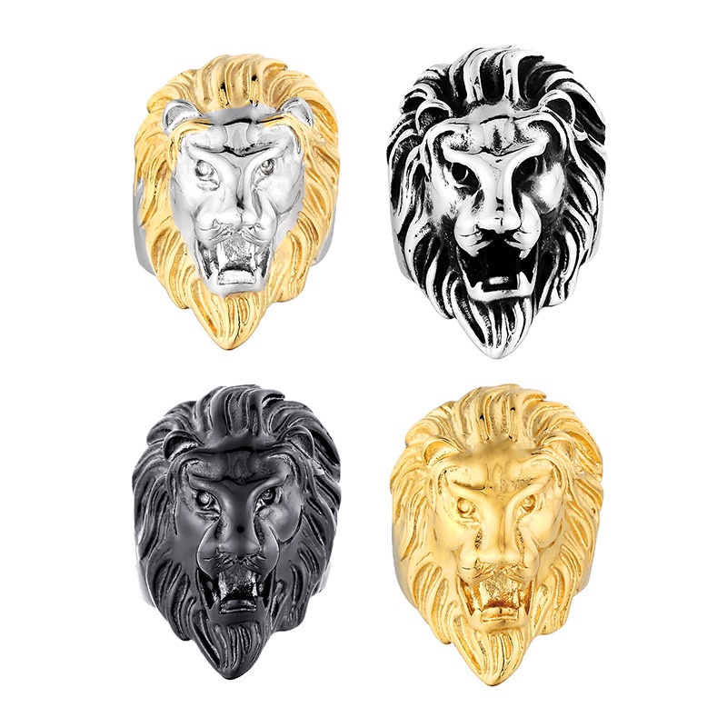 不銹鋼朋克戒指鈦獅子頭戒指男士戒指動物首飾美國尺寸 7-13