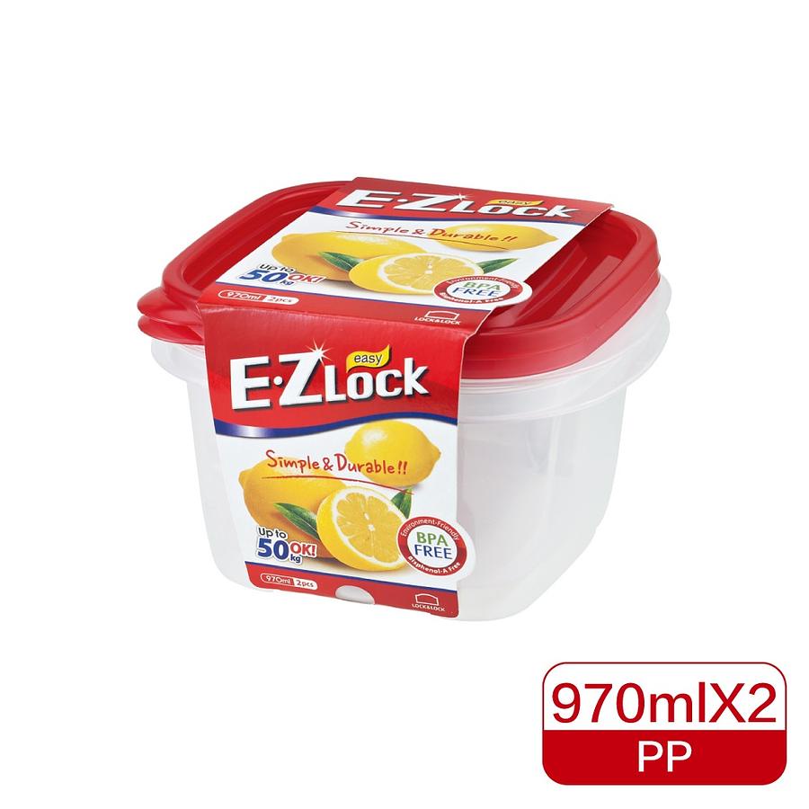 LocknLock樂扣樂扣EZ LOCK方型保鮮盒/ 紅蓋/ 970ML/ 2入 eslite誠品