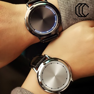 🎄TENTHOUSAND🎄時尚簡約防水真皮石英錶創意概念個性智能LED男女表