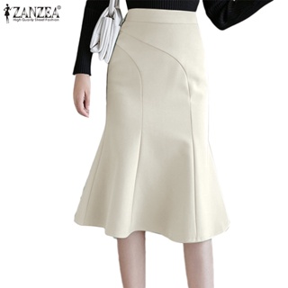 Zanzea 女式韓版通勤高腰拼接魚尾純色半身裙