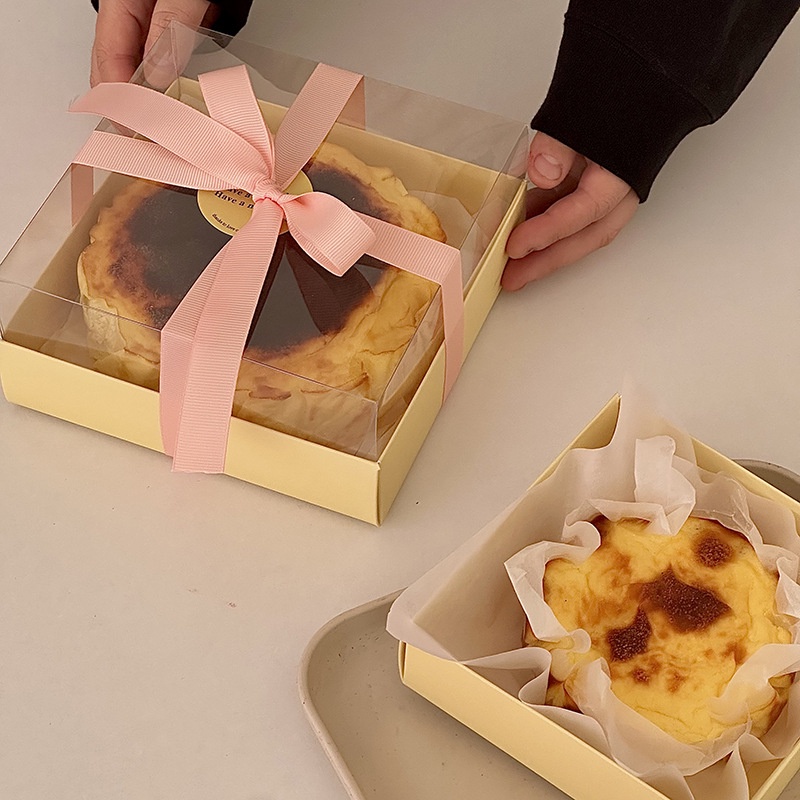 【現貨】【蛋糕盒】4寸6寸巴斯克芝士蛋糕盒 輕乳酪包裝盒 戚風透明西點盒 韓系打包盒子