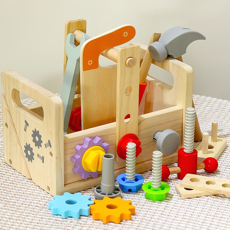 兒童工具箱 木制維修工具箱 擰螺絲玩具 拆裝螺母玩具 手提工具臺 寶寶益智玩具