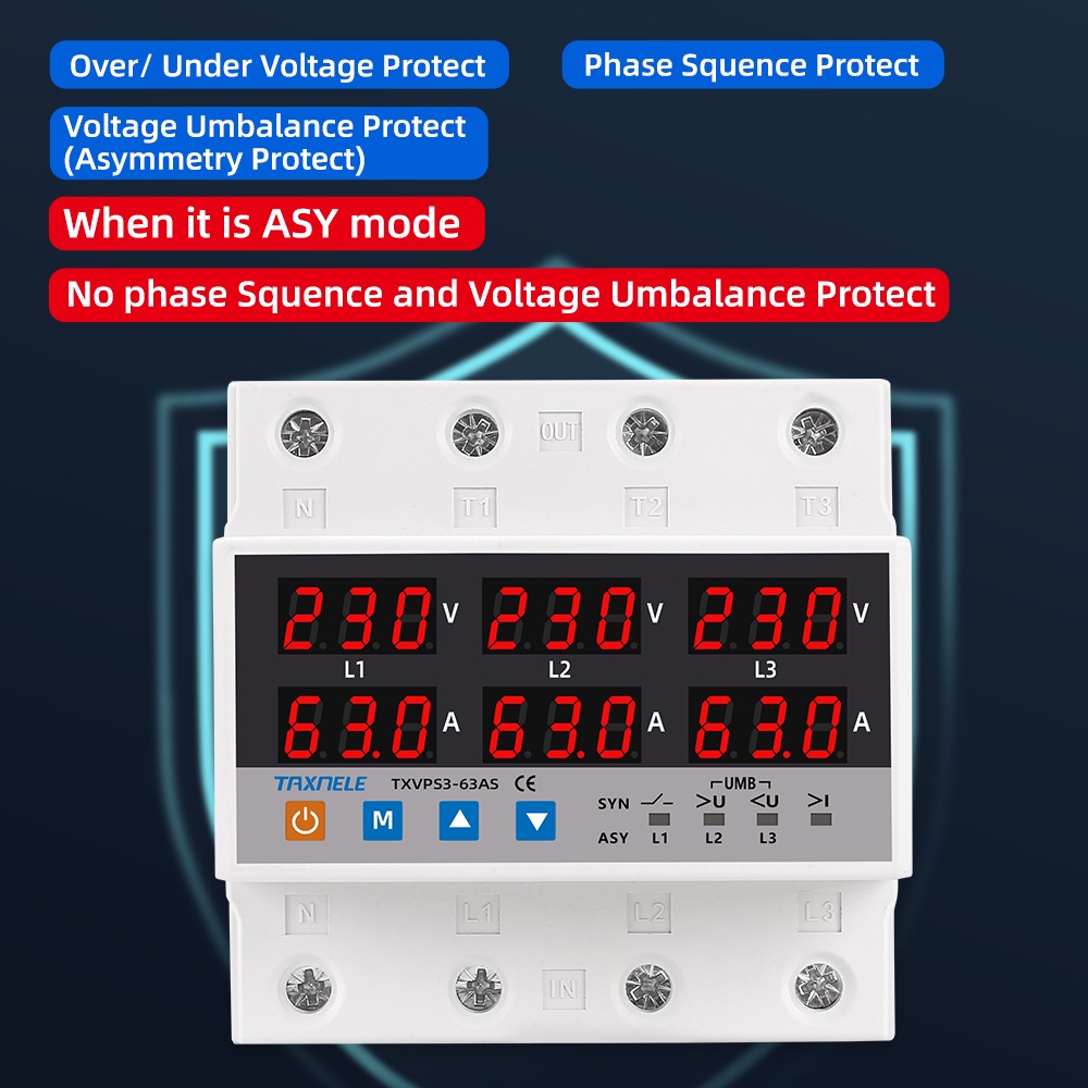 三相 63a 100a SYN ASYNC 同步同步電壓表可調過欠壓限流保護繼電器保護器