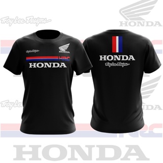 HONDA 本田 HRC Troy Lee Design 復古摩托車 T 恤三維印花休閒時尚中性運動上衣透氣舒適