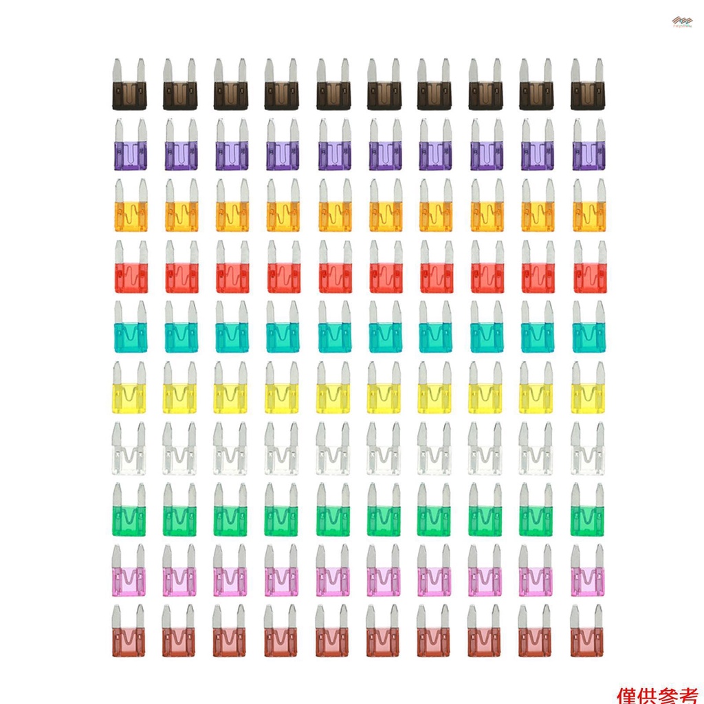 100件迷你刀片保險絲汽車卡車分類保險絲套件40A 3A 5A 7.5A 10A 15A 20A 25A 30A 35A