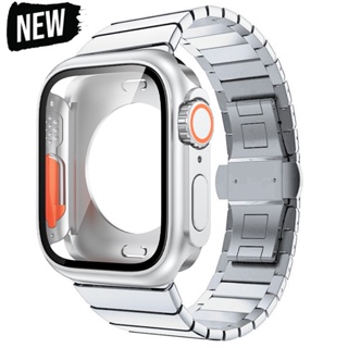 豪華金屬不銹鋼錶帶+錶殼手鍊兼容 Apple Watch 8 7 6 SE 5 4 44/45mm 升級 Ultra 4