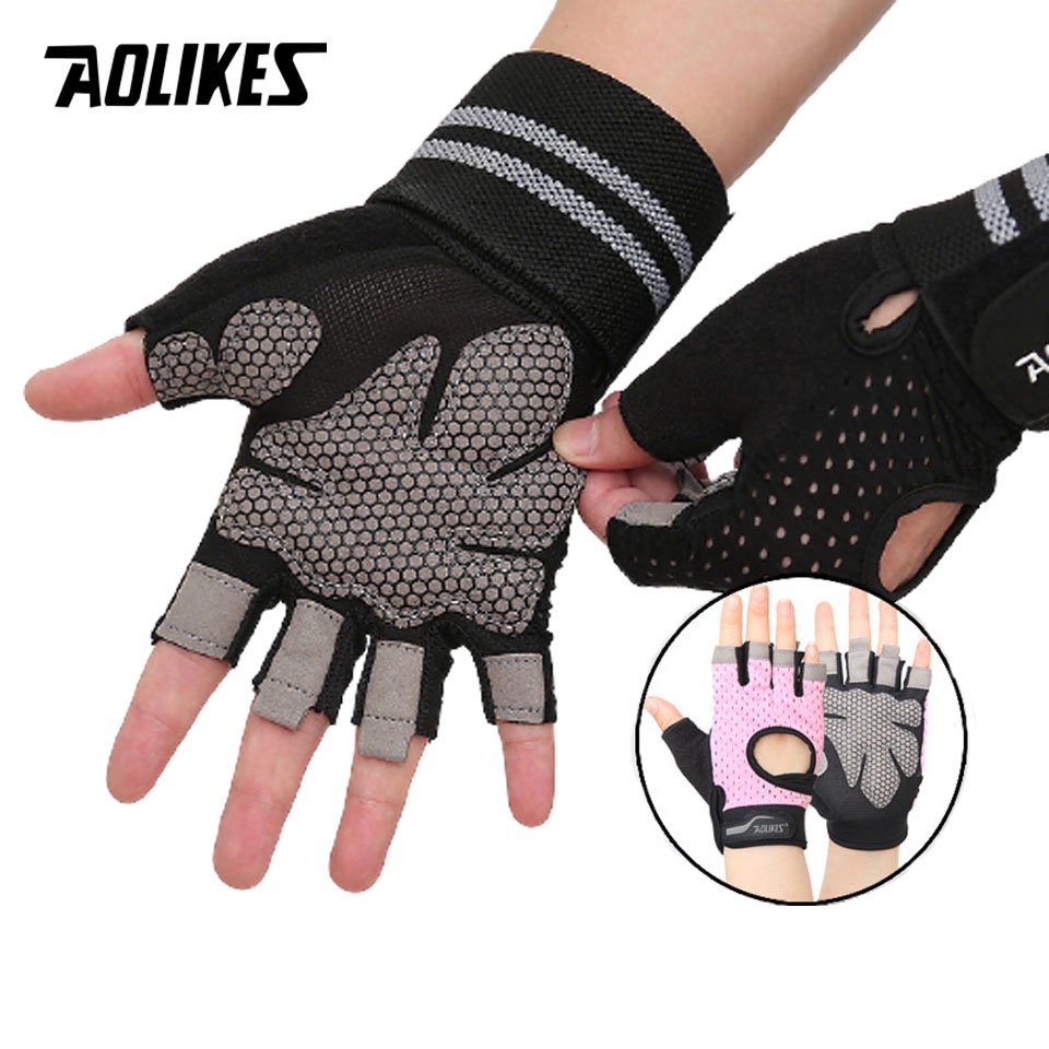 Aolikes 1Pair 專業健身手套運動手套男士手部保護透氣運動手套運動健身舉重手套