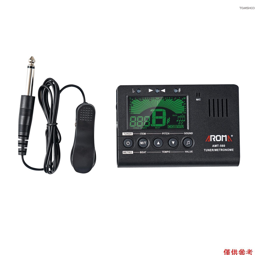 Aroma AMT-560 電動調音器和節拍器內置麥克風帶拾音器電纜 6.3mm 適用於吉他半音階小提琴 Ukulele