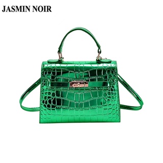 Jasmin NOIR 鱷魚紋女式手提包休閒 LockSling 包小號方形手提包