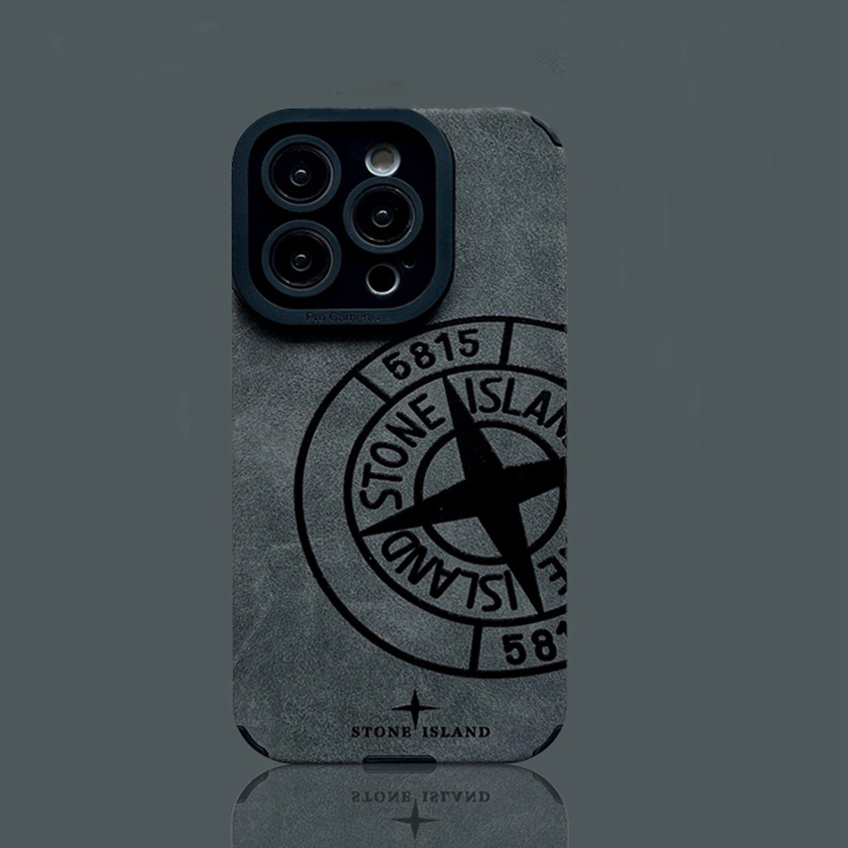 Stone Island 皮革手機殼適用於 IPhone 6 S 7 8 Plus 11 12 13 14 Pro MA