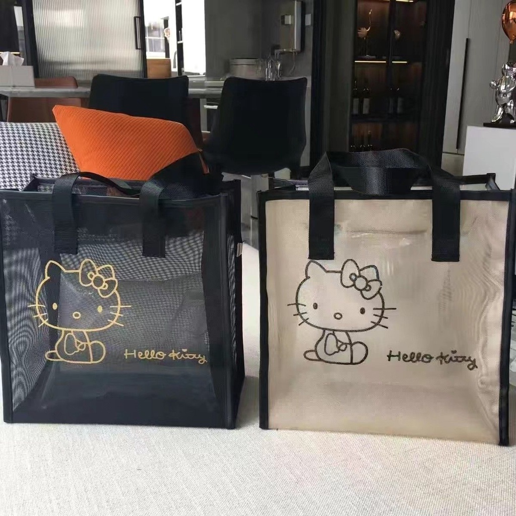 新款簡約 時尚網紗袋 收納袋 小貓kitty手提化妝包 化妝袋 洗漱包 上班手拎 零食袋