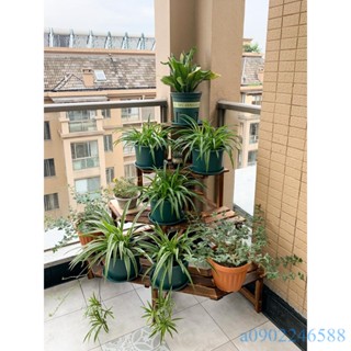 附發票~ 盆栽架 植物架 木製花架 防腐木陽臺轉角花架室外 三角落地多肉大花盆架 實木牆角多層置物架