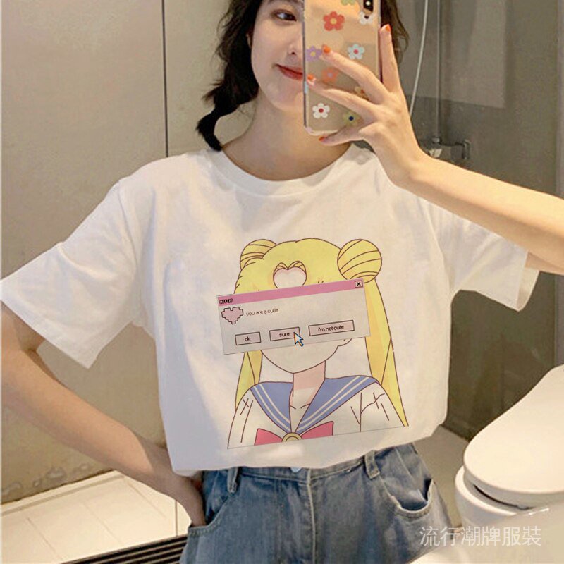 SAILOR MOON Ullzang 韓式可愛 T 恤 90 年代審美 T 恤圖形搞笑上衣卡哇伊美少女戰士原宿 T 恤