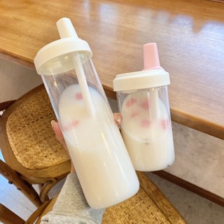 吸管玻璃杯 大容量隨行杯 高顏值簡約吸管杯 珍珠奶茶杯 杯子 吸管杯 學生用便攜水杯 ins風水杯 果汁咖啡杯 奶茶杯