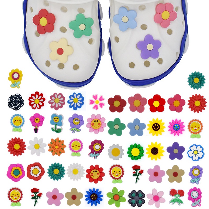Crocs Jibbitz卡通七彩花朵DIY笑臉表情小花朵圖案迷人鞋扣裝飾