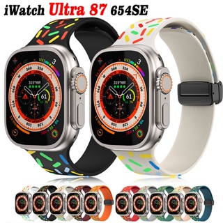 矽膠手鍊磁扣錶帶錶帶適用於 Apple Watch Series Ultra 49mm 44mm 45mm 40mm 4