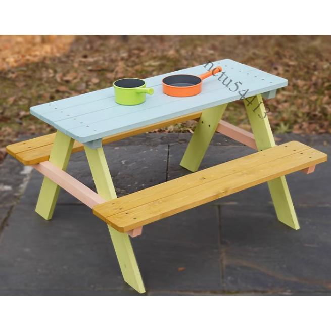 【可開發票】免運 幼兒園戶外桌椅庭院兒童野餐桌遊戲桌子套件家用學習書桌實木一體