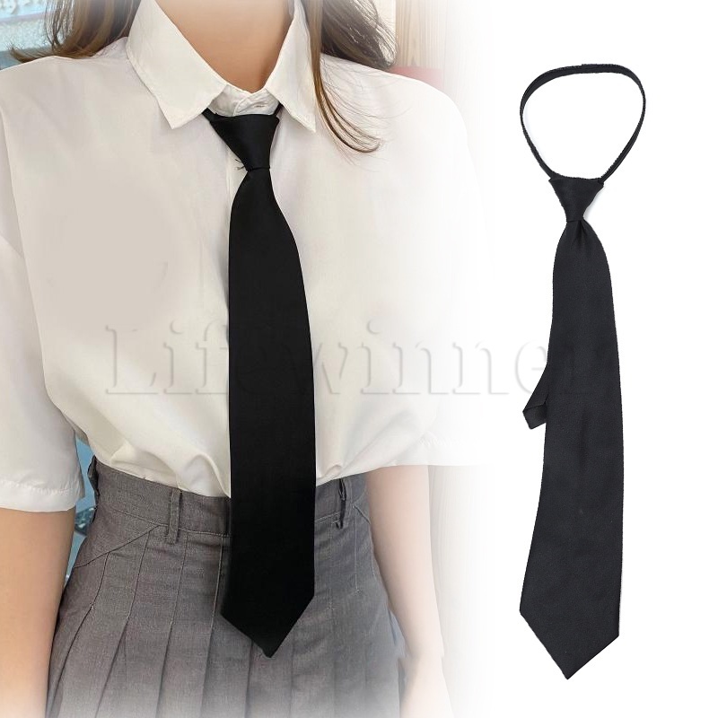 校服柔軟光滑正式中性日本學院風可調節黑色拉鍊式領帶襯衫服裝配飾女