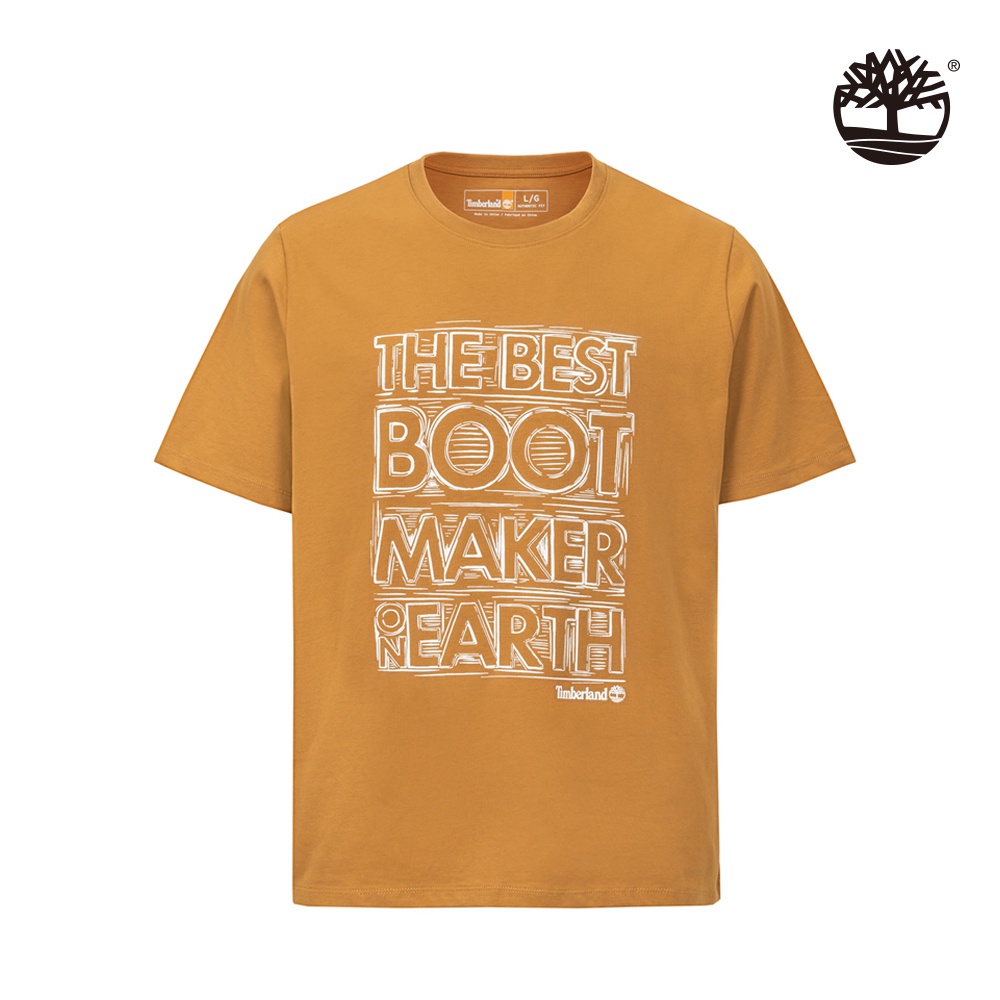 Timberland 中性款小麥色正面圖案短袖T恤|A5Z57P47