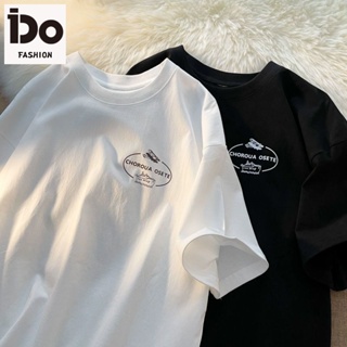 【IDO】100%純棉 T恤 短袖 oversize短袖t恤男女簡約美系復古寬鬆ins情侶裝夏季上衣五分袖