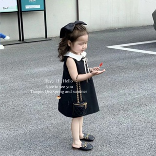 兒童小黑裙經典洋裝女童洋裝80-140碼韓版無袖娃娃領背心裙公主裙
