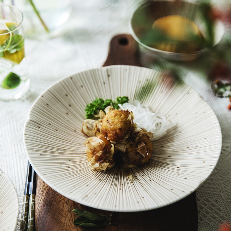 日本進口美濃燒千段十草深盤菜盤手工陶瓷餐具日式家用意面盤