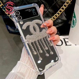 Lushuo 手機殼適用於三星 Galaxy Z Flip 3 5G 和 Z Flip 4 鏡面化妝後蓋,時尚設計,適用