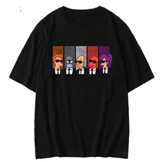 美國動漫Futurama飛出個未來班德莉拉弗萊佐伊博格圖案印花男士百分百純棉圓領短袖T恤