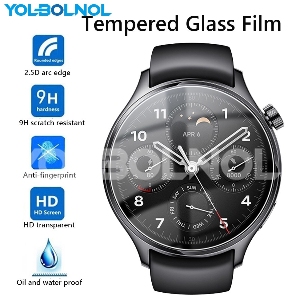 適用於小米 Mi Watch S1 Pro, Smartwatch 2.5D HD 透明 9H 鋼化玻璃膜, 全覆蓋超薄