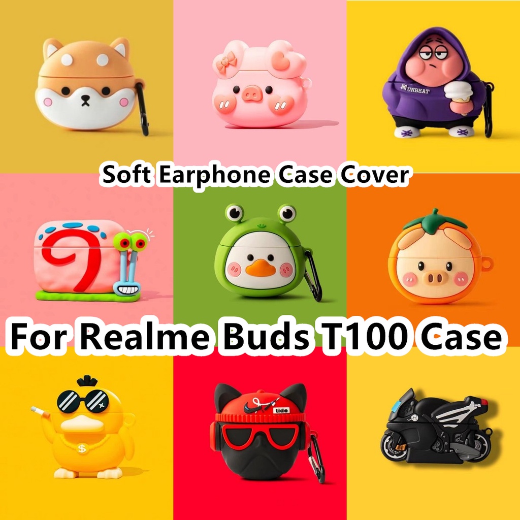現貨! 適用於 Realme Buds T100 外殼酷潮卡通適用於 Realme Buds T100 外殼軟耳機外殼保