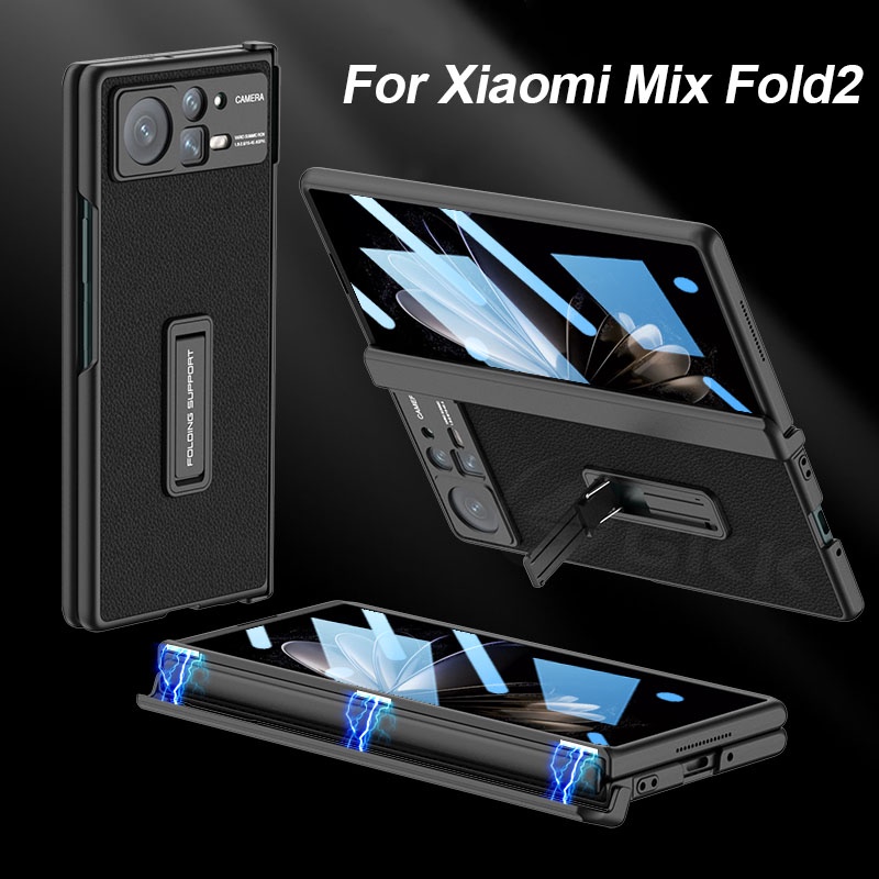 Gkk 磁性鉸鏈皮革硬殼適用於小米 Mix Fold2 5G 帶屏幕玻璃支架塑料蓋適用於小米 Mix Fold 2 手機