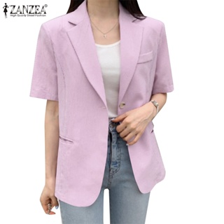 Zanzea 女式韓版時尚純色短袖口袋辦公西裝外套