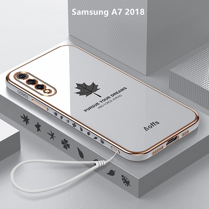 SAMSUNG 外殼三星 A7 2018 外殼電鍍楓葉保護套軟 TPU 手機殼三星 Galaxy A7 2018