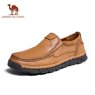 American CAMEL男鞋柔軟舒適透氣真皮皮鞋耐磨防滑休閒豆豆皮鞋