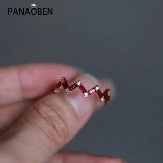 ♥ 浪漫璀璨的紅色寶石小號精緻單排v形戒指女款銀鑲嵌高階時尚派對飾品