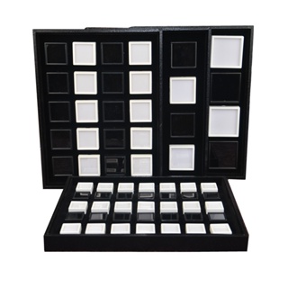【安洛逸】裸石盒亞克力方形塑膠珠寶戒面盤展示PU皮托盤彩寶盒子樣品盒收納