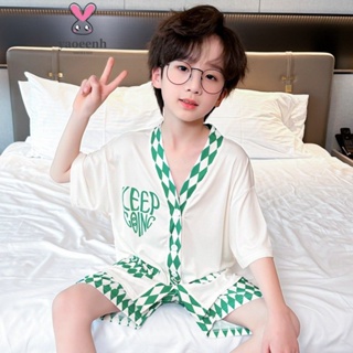 【YAOEENH】115-170CM 韓版兒童薄款短袖睡衣套裝 中大男女童寬鬆卡通居家服 現貨 快速出貨
