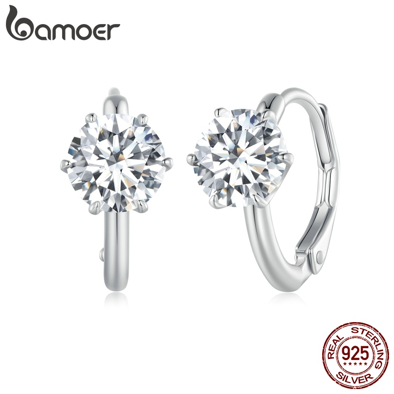 Bamoer 100% 鑽石儀器 Teste 925 純銀 1ct 莫桑石耳環古典風格女士結婚禮物